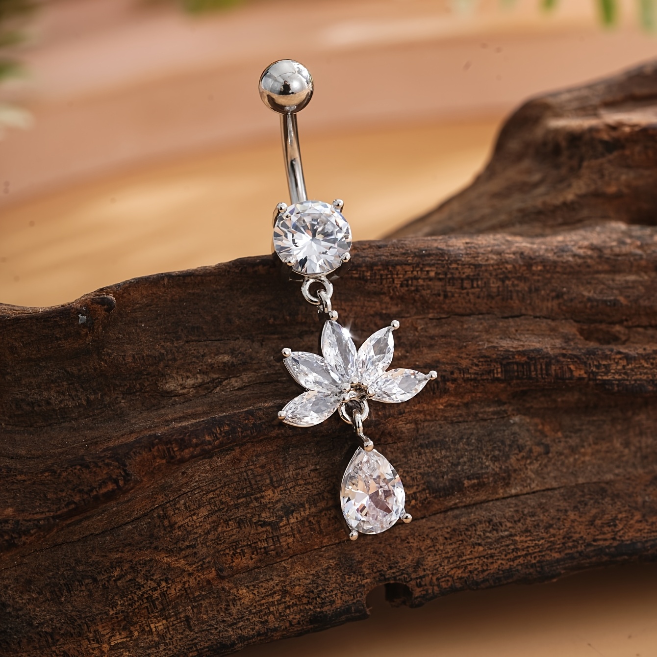 Stainless Steel Fan-Shaped Hanging Navel Ring Pendant for Women